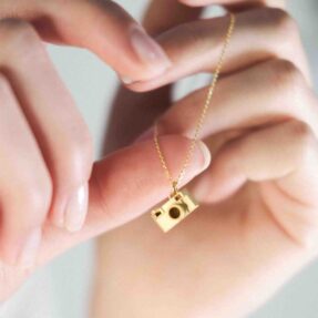 Gold camera necklace with chain